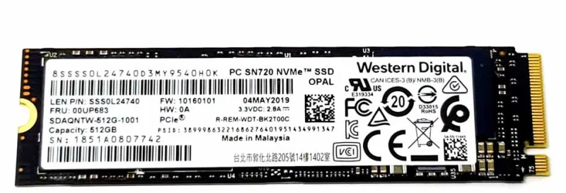 WDC PC SN720 SDAQNTW-512G-1001 Western Digital - M.2 Nvme - 2280 512GB